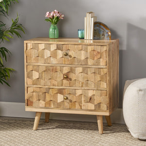 Christopher Knight Home® - Noble House - Latona Mid-Century Modern Handcrafted Mango Wood 3 Drawer Chest, Natural