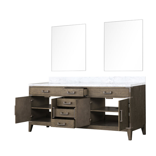 English Elm Grey Oak Double Bath Vanity With Carrara Marble Top, Mirrors, & Ample Storage For Modern Elegance B2731S01619