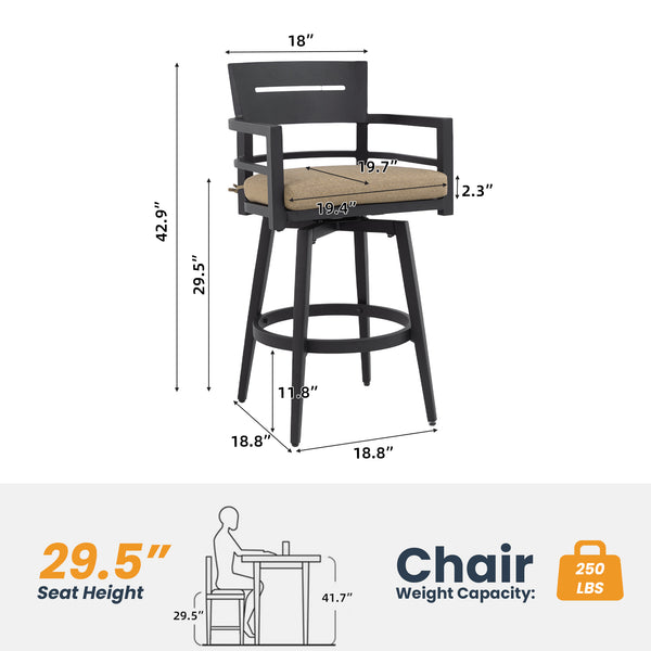 English Elm Modern Outdoor 2-Piece Swivel Bar Chairs – Stylish Aluminum Frame, 360° Rotation, Weather-Resistant Comfort W1886P352315