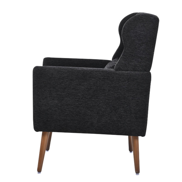 English Elm Modern Accent Chair Chenille Upholstered Ergonomic Lounge Armchair with Wood Legs and Pillow for Reading Comfort and Stylish Living Room Seating Black W1028P382764