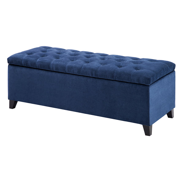 JLA Home Madison Park - Tufted Upholstered Storage Bench with Button-Tufted Padded Top, Solid Wood Legs, Quiet Spring Hinges Navy FPF18-0143