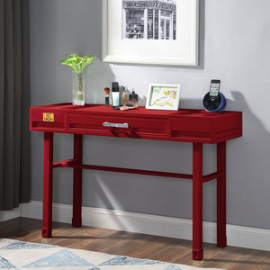 English Elm Red Industrial Vanity Desk with Drawer and Recessed Panel Design — Cargo-Inspired Metal Wood Blend B062P186466