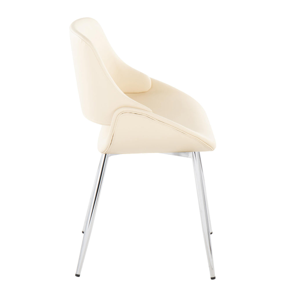 English Elm Fabrico Mid-Century Modern Accent Dining Chair with Chrome Legs and Sculpted Faux Leather Seat, Sleek Design Cream B202S01228