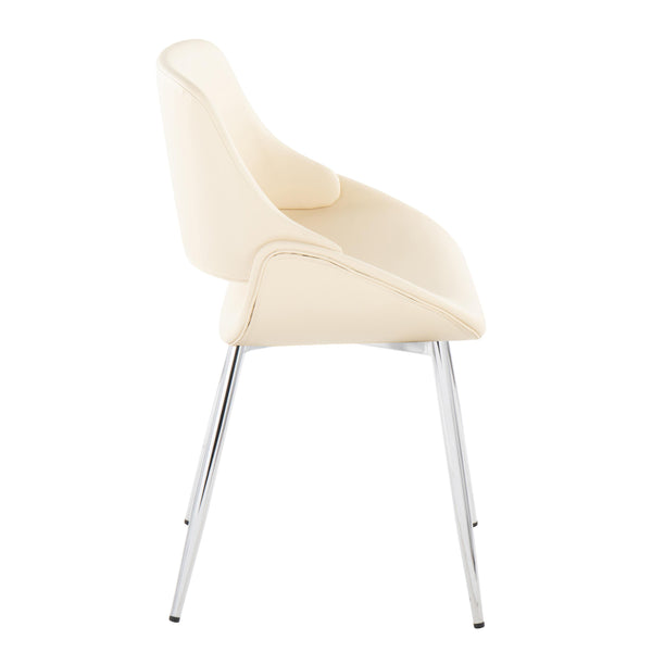 English Elm Fabrico Mid-Century Modern Accent Dining Chair with Chrome Legs and Sculpted Faux Leather Seat, Sleek Design Cream B202S01228