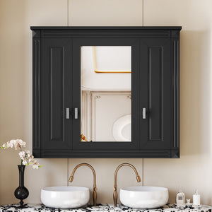 English Elm Bathroom Wall Cabinet with Mirror and 5 Shelves — Wall-Mounted Medicine Cabinet, Modern Storage Solution Black N710P252503B
