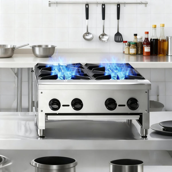English Elm Commercial Four Burner Countertop Gas Range Stainless Steel 112000 Btu Restaurant W5057P394270