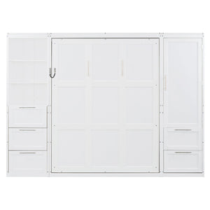 English Elm Queen Murphy Wall Bed with Wardrobe Drawers and Shelves for Studio or Guest Room White LP000865AAK-2