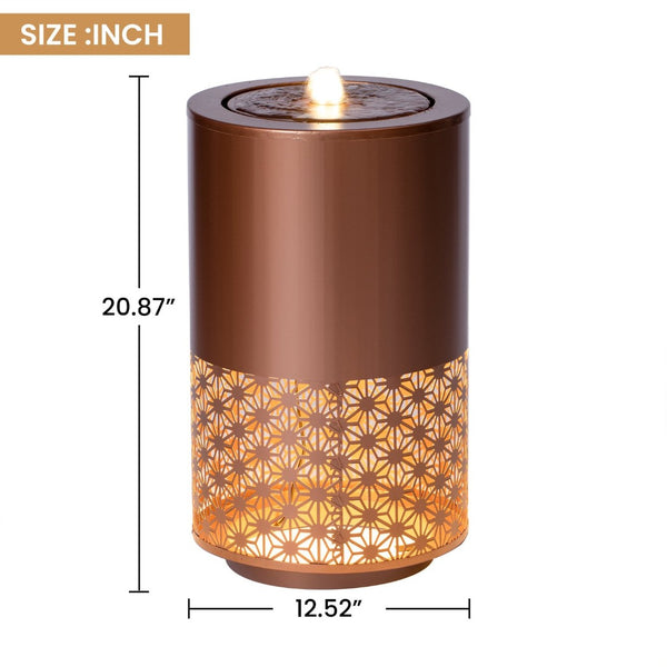 English Elm 20.87"h Brown Powder-coated Metal Outdoor Fountain Geometric Cutout with Warm Led Glow N765P355071B