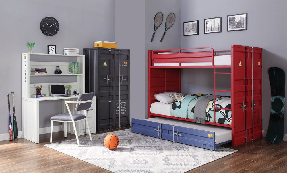 English Elm White 1-Door Writing Desk with Hutch — White iron integrated workspace with open shelf storage, 47" wide elegant organizer B062P215481