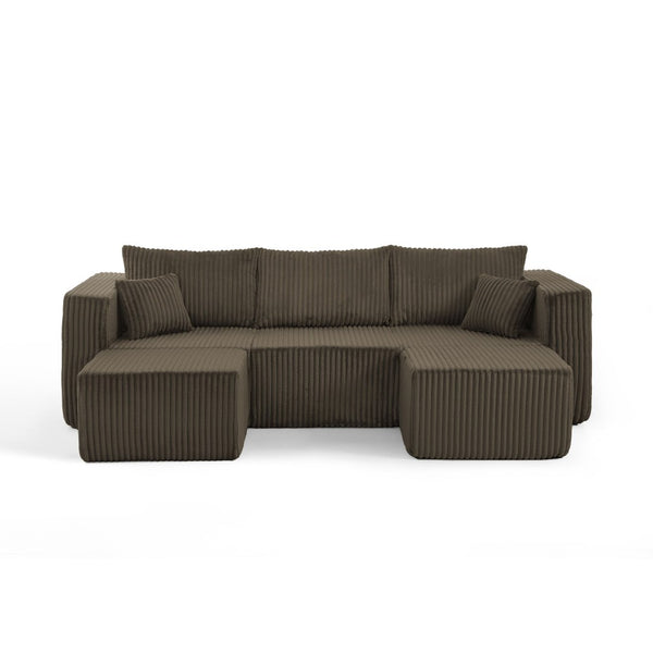 English Elm Compact Modular Sectional Corduroy Sofa High Density Foam Fill for Small Space Living Brown W487P411612