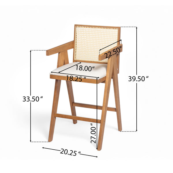English Elm Christopher Knight Home® - 27" Woven Cane Back Bar Stool with Foam-Padded Polyester Seat, Durable Rubberwood Frame, 300lb Capacity Natural+Cream N780P237930N