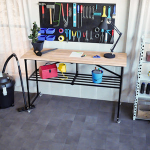 English Elm SmartFold Heavy-Duty Butcher-Block Workbench 2000LB Capacity Wood Top Portable Table w/ Locking Casters, Adjustable Height & Quick-Collapse Steel Frame W1422P325006