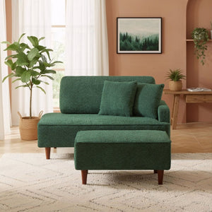 English Elm Indoor Boucle Chaise Lounge with Detachable Ottoman Convertible Daybed Bedroom Reading Nook Green W5515P438696