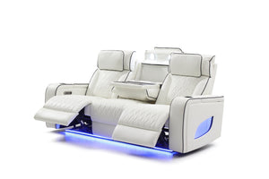 English Elm Lumin Power Reclining Home Theater Sofa with Led Lighting and Wireless Charging Pad White B078P497931