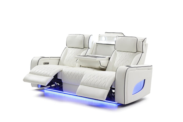 English Elm Lumin Power Reclining Home Theater Sofa with Led Lighting and Wireless Charging Pad White B078P497931