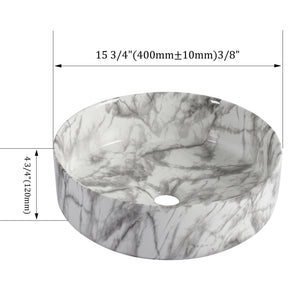 English Elm Ceramic Art Vessel Sink Above Counter – Elegant Gold Line Pattern, Durable Glaze, Easy-Clean Finish White+gray W999P346773