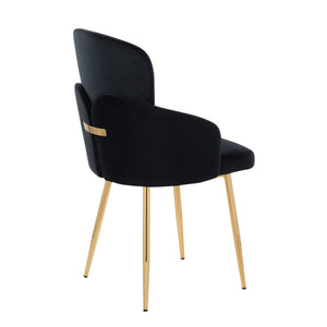 English Elm Dahlia Modern Dining Chair Set Of 2: Luxurious Black Velvet & Gold Metal Accents For Glam Interiors B202S01186