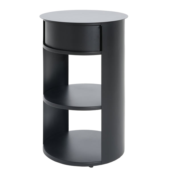 English Elm Christopher Knight Home® - Indoor 3-Tier Metal Round Side Table with Sliding Door Cabinet, Sturdy Iron, No-Assembly Modern Chic Matte Black N772P301522B