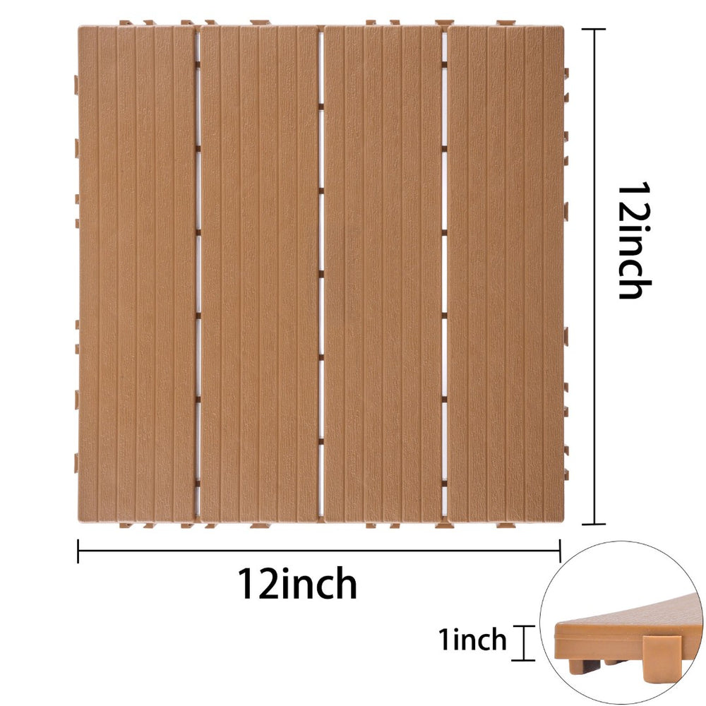 English Elm Plastic Interlocking Deck Tiles Slatted Wood Look Outdoor Patio Poolside Flooring 44 Pack W2882P204560