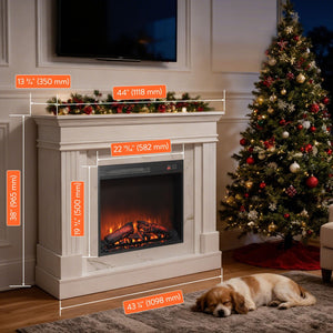English Elm 44" White Mantel Electric Fireplace Nordic Style with 3d Flame for Living Room W1769S00015