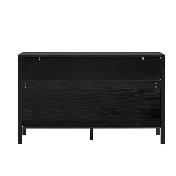English Elm U_style Striped Four Door Sideboard Mdf Buffet Cabinet with Adjustable Shelves for Dining Black N711P345170B