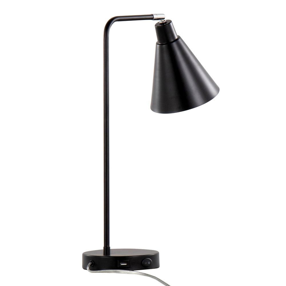 English Elm Pix 19" Contemporary Metal Task Lamp Matte Black with Chrome Accent, Adjustable Shade & USB Port B202P224062