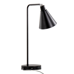 English Elm Pix 19" Contemporary Metal Task Lamp Matte Black with Chrome Accent, Adjustable Shade & USB Port B202P224062