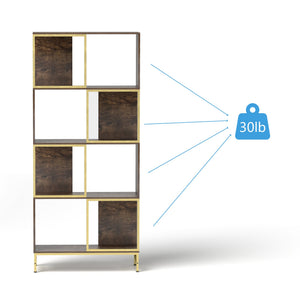 English Elm 4-Tier Industrial Bookcase with Rustic Wood & Gold Metal Frame, Asymmetrical Shelves for Small Spaces W2167P192763