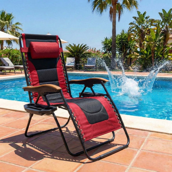 English Elm Oversized Zero Gravity Patio Recliner with Mesh Seat Wood Arms and Cup Holder W5159P445931