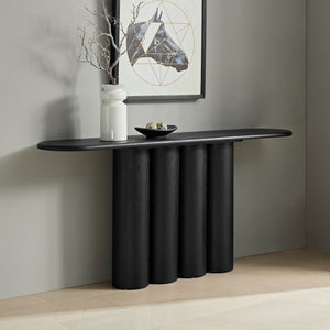 English Elm 66.93'' Slim Matte Console Table with Sculptural Cylinder Legs for Entryway or Foyer Black W876S00339