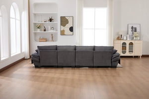 English Elm Sectional Cloud Sofa Modular Deep Seat Corduroy Upholstered Living Room Couch with Storage Dark Gray W395S00133