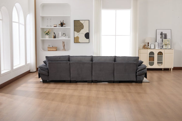English Elm Sectional Cloud Sofa Modular Deep Seat Corduroy Upholstered Living Room Couch with Storage Dark Gray W395S00133