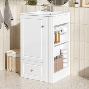 English Elm 20" Freestanding Bathroom Vanity Mdf Cabinet Ceramic Sink Open Shelves Powder Room White N725P364210K