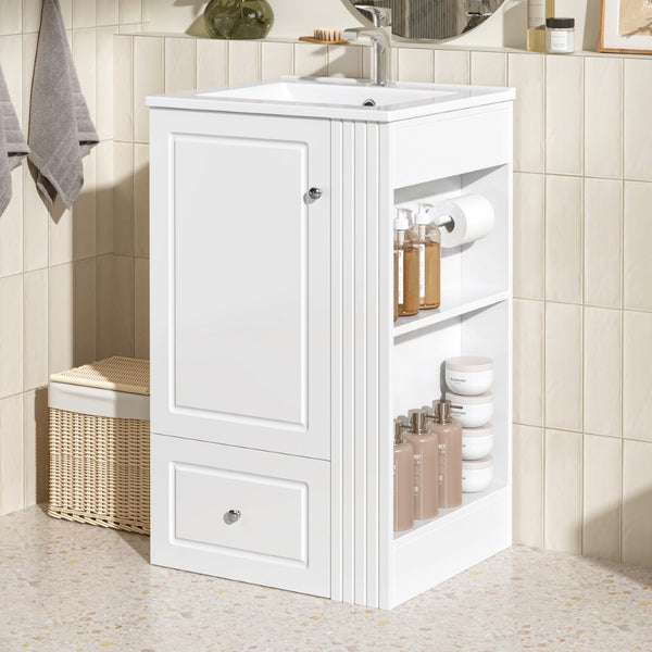 English Elm 20" Freestanding Bathroom Vanity Mdf Cabinet Ceramic Sink Open Shelves Powder Room White N725P364210K