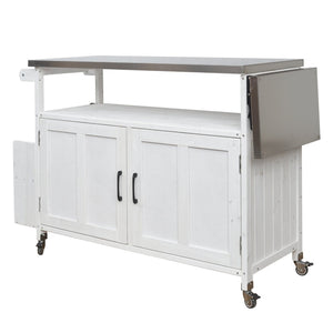 English Elm Foldable Outdoor Kitchen Cart with Stainless Worktop Fir Wood Frame and Lockable Wheels White N719P380279K