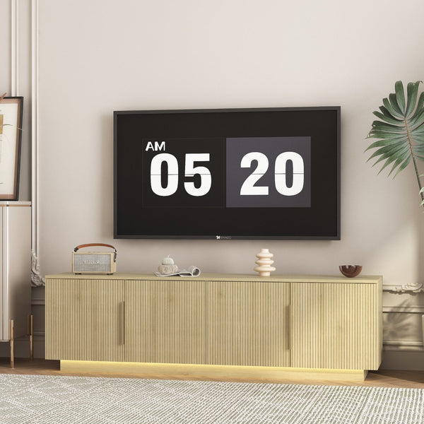 English Elm Tv Stand 68 Inch Modern Entertainment Center with Built-in 16 Color Led Ambiance Lighting W1321P352129