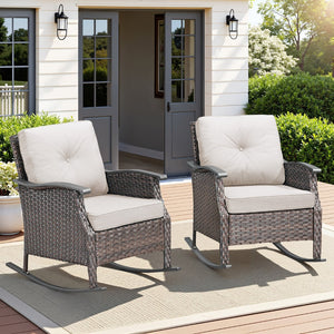 English Elm Outdoor Pe Rattan Gliding Patio Chair Set Handwoven Steel Frame with Plush Cushions Beige T3773S00019