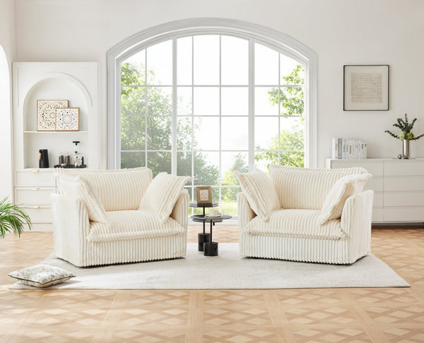 English Elm Set Of 2 Slipcovered Armchairs - Plush Comfort With Cream Corduroy, Deep Seats & Soft Pillows! W3041S00022-GIGA