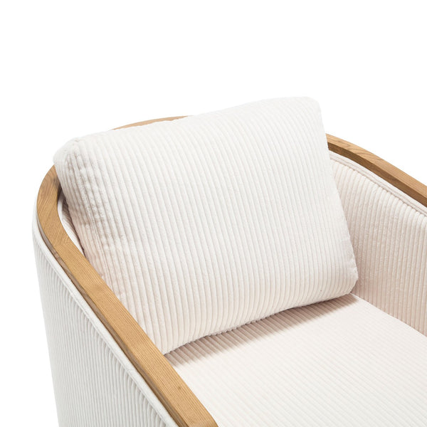 English Elm Corduroy Swivel Barrel Chair with Sturdy Wood Frame & Metal 360° Base, Plush Corduroy Comfort Pop Beige W395P220270