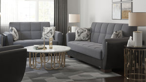 English Elm PrimeNest NimbusFlow Collection Upholstered Convertible Loveseat with Storage, Sleeper, Chenille Comfort Black PU,Gray B030P281734