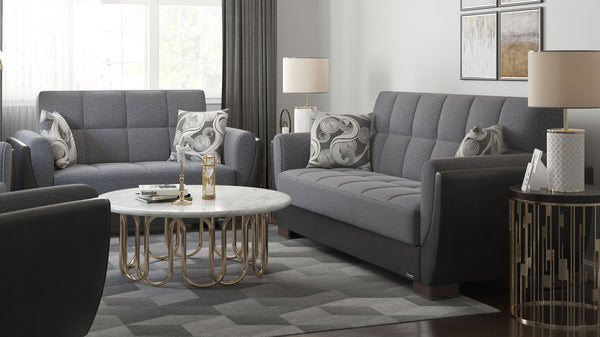 English Elm PrimeNest NimbusFlow Collection Upholstered Convertible Loveseat with Storage, Sleeper, Chenille Comfort Black PU,Gray B030P281734