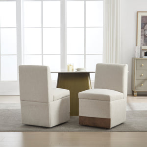 English Elm COOLMORE Swivel Rolling Dining Chair with Hidden Storage, Linen Upholstered 4-Wheel Multiuse Seat Beige W1539P277679