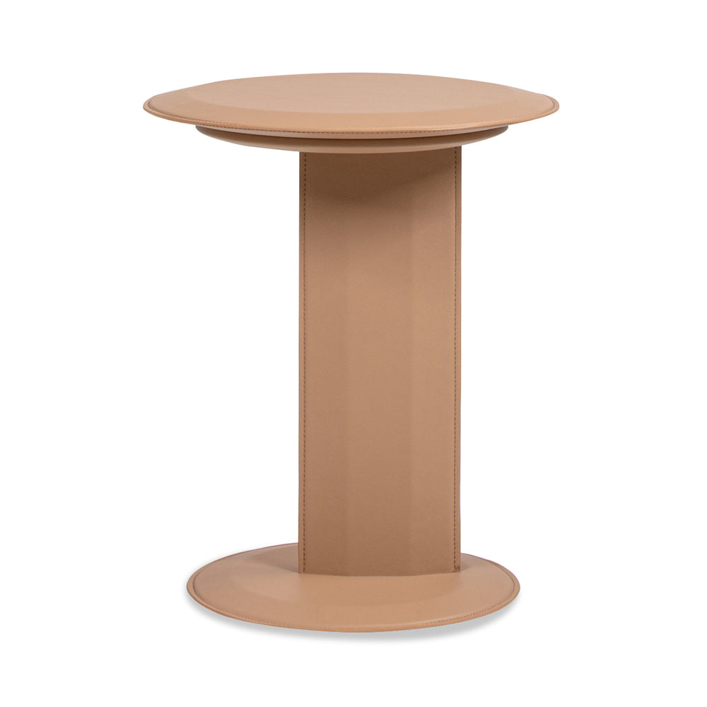 English Elm Jennifer Taylor Home - Mode Saddle Brown 18" Leatherette C-Shape Sofa Side Table — Upholstered, Modern, Easy-Clean Surface B2719P246001