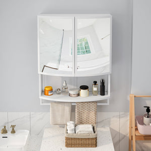 English Elm 23.62" Iron Arched Glass Wardrobe with Shatterproof Mirror, Double-Layer Storage & Towel Rack W757P314595
