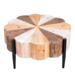 English Elm Rustic Flower Shaped Wood Coffee Table with Metal Legs Distressed Finish Living Room W2729P353716