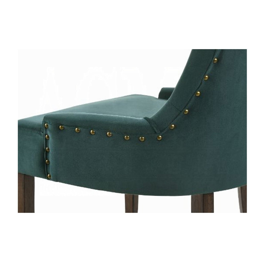 English Elm Set Of 2 Elegant Green Velvet Dining Chairs With Weathered Oak Legs For Stylish Comfort & Durability B016P315267-GIGA