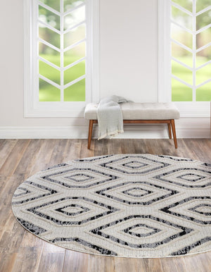 Unique Loom Cherokee Gatlinburg Machine Made Geometric Rug Black and White,  7' 1" x 7' 1"