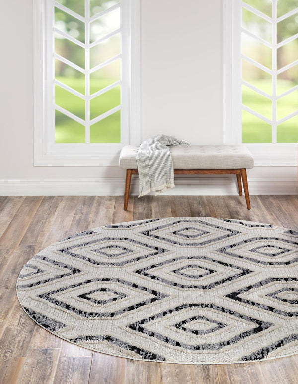 Unique Loom Cherokee Gatlinburg Machine Made Geometric Rug Black and White,  7' 1" x 7' 1"