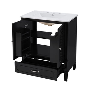 English Elm Christopher Knight Home® - 30" Bathroom Vanity with Sink Vintage Acacia Frame Ceramic Basin Soft-Close Doors & Storage Black N759P313313B