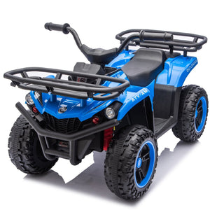 English Elm 24v Dual Motor Kids Atv Ride on with Led Lights Bluetooth Storage Racks Off Road Blue W1578P390449